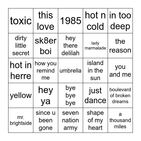 The 2000s Bingo Card