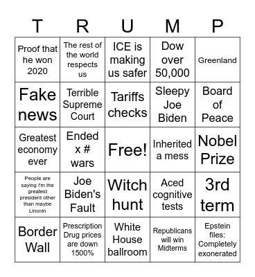 STATE OF THE UNION BINGO Card