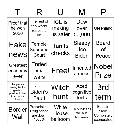 STATE OF THE UNION BINGO Card