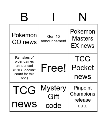 Pokemon Day 2026 Bingo Card