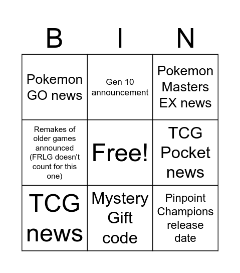 Pokemon Day 2026 Bingo Card