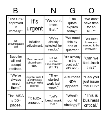 PROCUREMENT TRAUMA Bingo Card