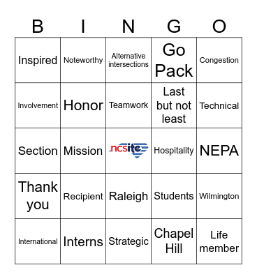 NCSITE Annual Meeting Lunch 2026 Bingo Card