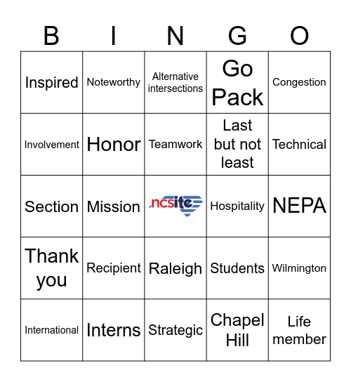 NCSITE Annual Meeting Lunch 2026 Bingo Card