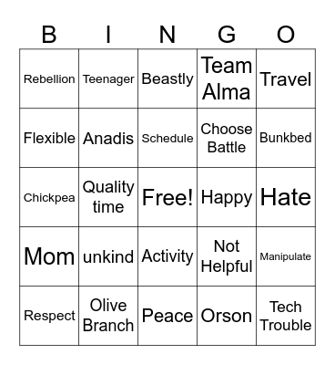 Family Reunification Therapy Bingo (V3) Bingo Card