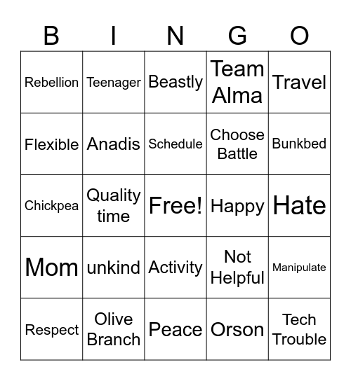 Family Reunification Therapy Bingo (V3) Bingo Card