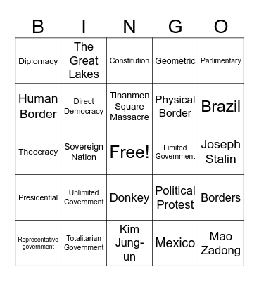 Government and citizenship Bingo Card