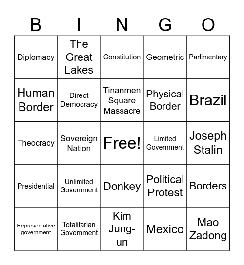 Government and citizenship Bingo Card