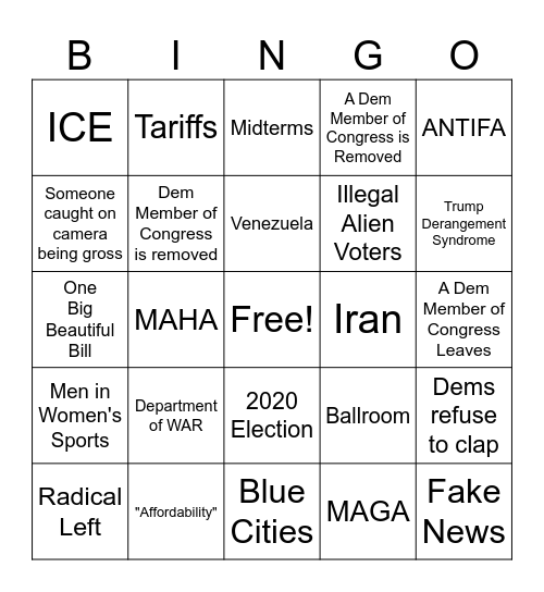 State of the Union SCYR Bingo Card