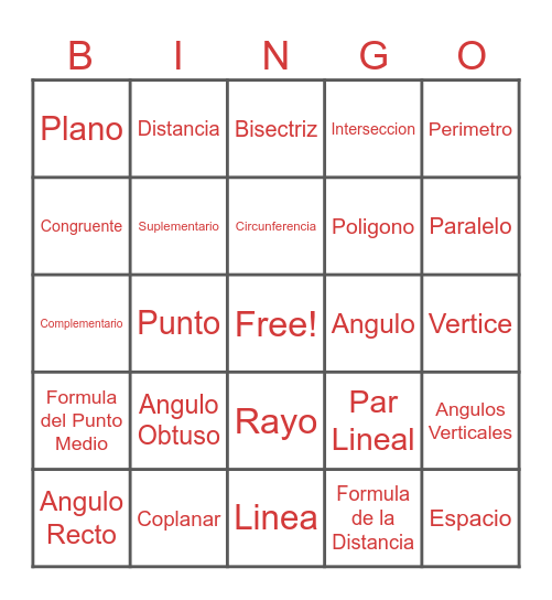 Tools of Geometry Bingo Card