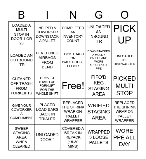 NIGHT HAWK BINGO Card