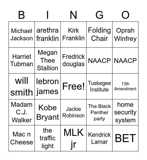 BHM Bingo Card