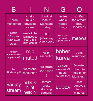 Shromp streem Bingo Card