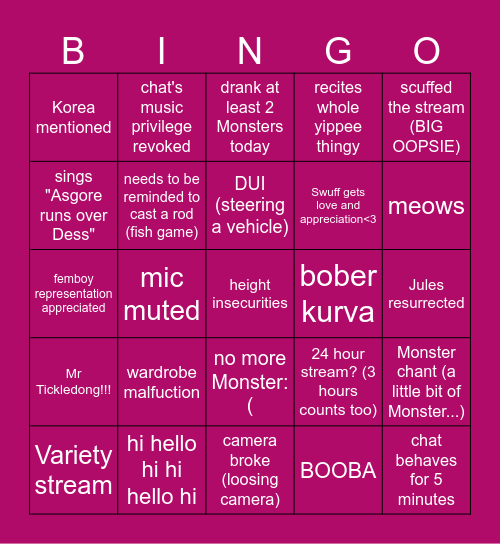 Shromp streem Bingo Card
