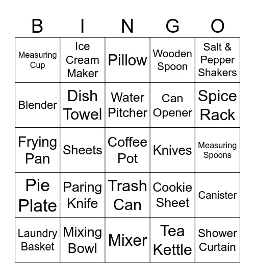 Bridal Shower Bingo Card