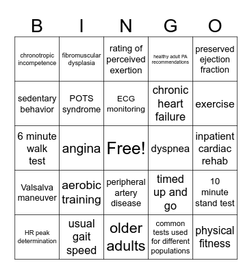Special Pop Exam 1 Bingo Card