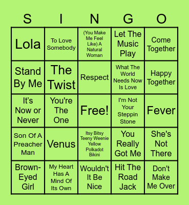 1960's SINGO Bingo Card