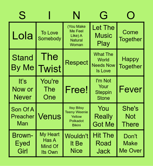 1960's SINGO Bingo Card
