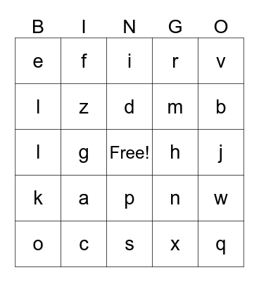Alphabet Bingo Card
