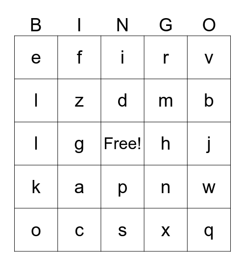Alphabet Bingo Card