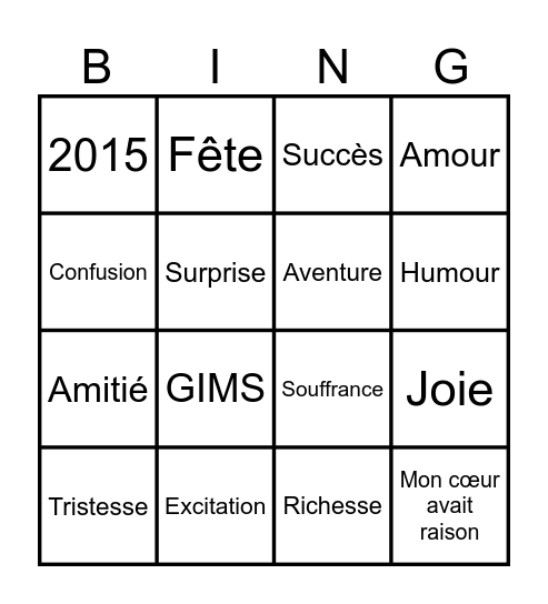 Est-ce que tu m'aimes Bingo Card