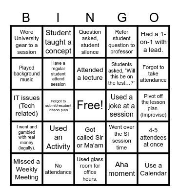 SI Bingo Card