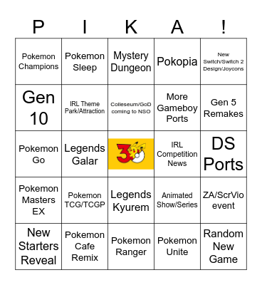 Pokemon Day Direct Predictions/Bingo Card