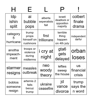 2026 Apocalypse Bingo Card