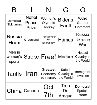 Trumps State of The Union Bingo Card