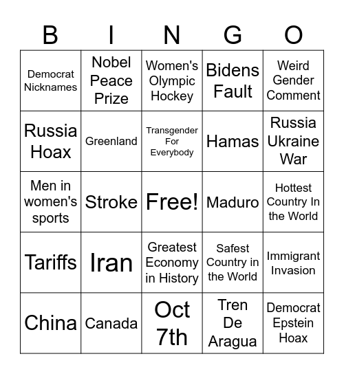Trumps State of The Union Bingo Card