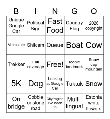 Geoguessr Bingo! Bingo Card