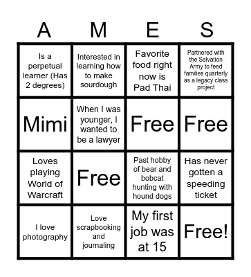 Guess Who?! Bingo Card
