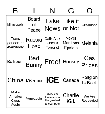 Official State of the Union 2026 Bingo Card Bingo Card