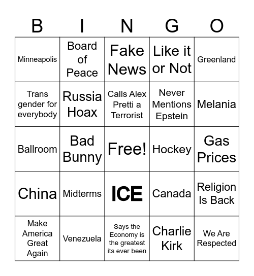 Official State of the Union 2026 Bingo Card Bingo Card