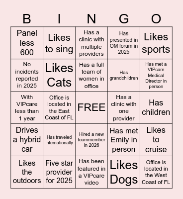 OM Kick off Bingo Card