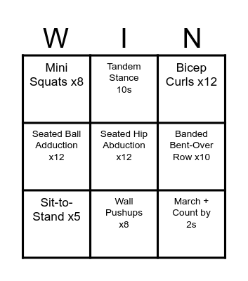 Exercise Bingo Card