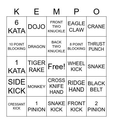 KEMPO Bingo Card