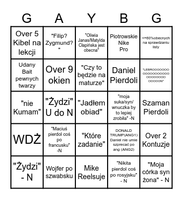 BINGO BINGO Card