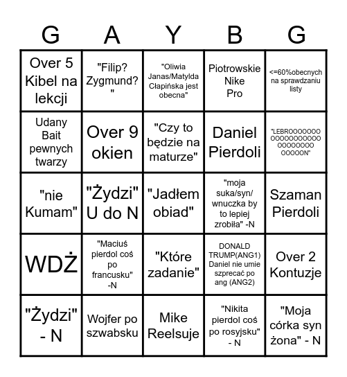BINGO BINGO Card