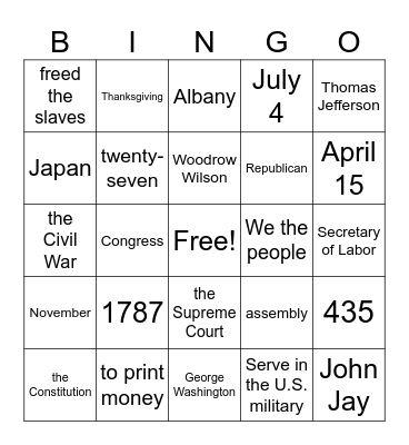 2008 Testing Vocabulary Bingo Card