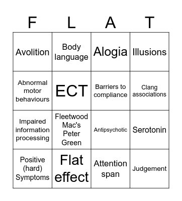 Schizophrenia Bingo Card