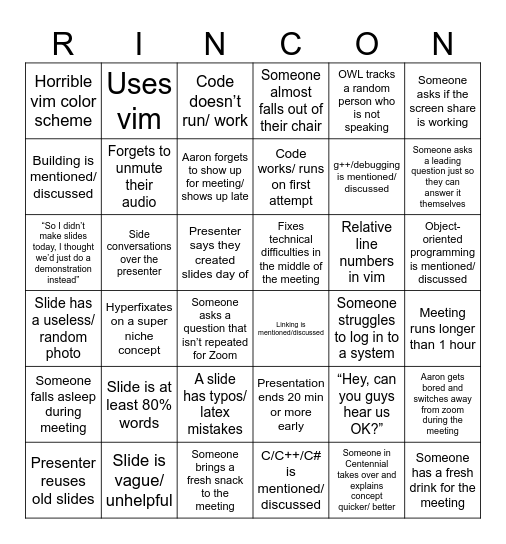 Untitled Bingo Card