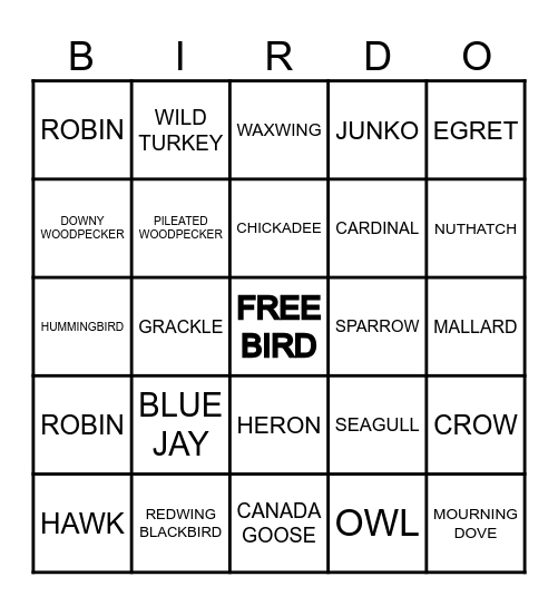 BIRD BINGO! Bingo Card
