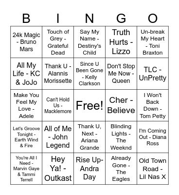Music BINGO Card