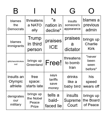 SOTU Bingo Card