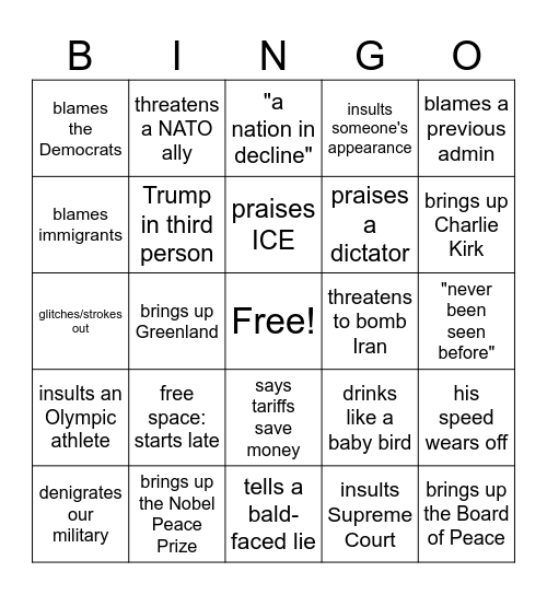SOTU Bingo Card