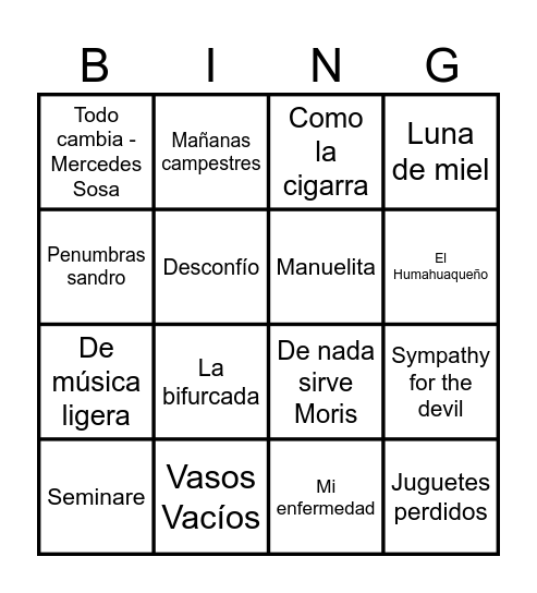 Bingo Musical #6M Bingo Card