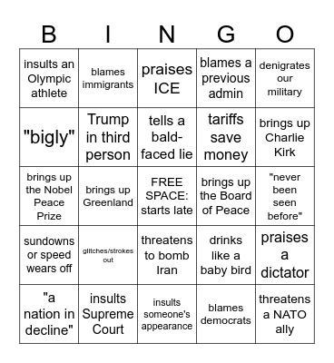 SOTU Bingo Card