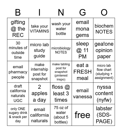 SELFCARE Bingo Card