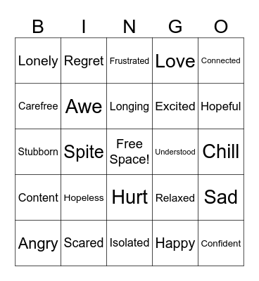 Emotion Bingo Card